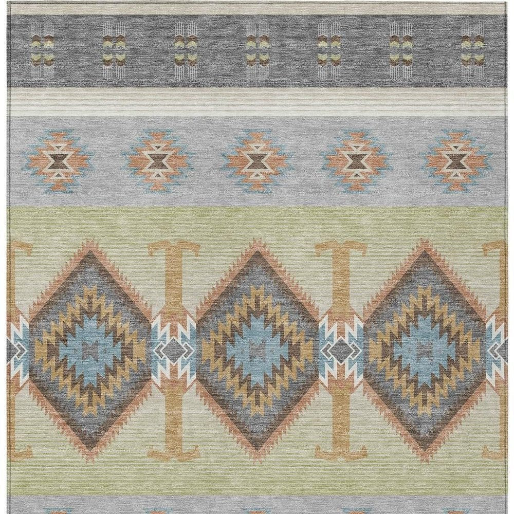 9' X 12' Gray And Green Southwestern Washable Indoor Outdoor Area Rug HomeRoots