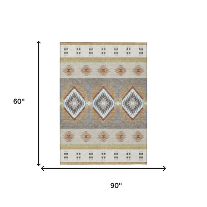 5' X 8' Ivory And Beige Southwestern Washable Indoor Outdoor Area Rug HomeRoots