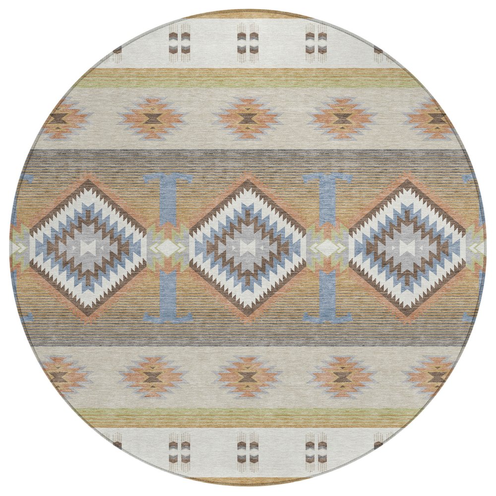 8' Ivory And Beige Round Southwestern Washable Indoor Outdoor Area Rug HomeRoots