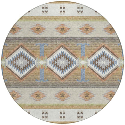 8' Ivory And Beige Round Southwestern Washable Indoor Outdoor Area Rug HomeRoots