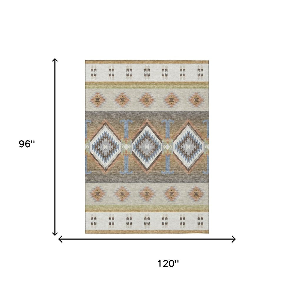 8' X 10' Ivory And Beige Southwestern Washable Indoor Outdoor Area Rug HomeRoots