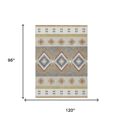 8' X 10' Ivory And Beige Southwestern Washable Indoor Outdoor Area Rug HomeRoots