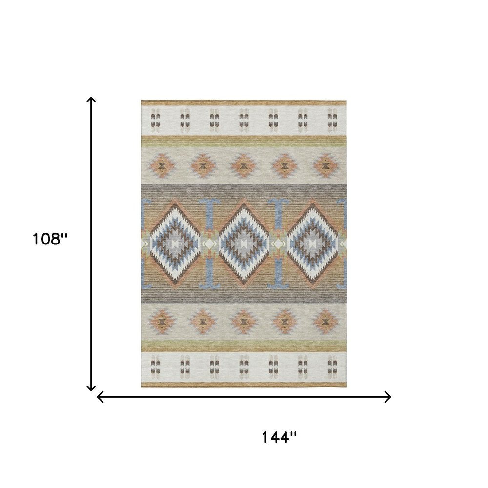 9' X 12' Ivory And Beige Southwestern Washable Indoor Outdoor Area Rug HomeRoots