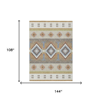 9' X 12' Ivory And Beige Southwestern Washable Indoor Outdoor Area Rug HomeRoots