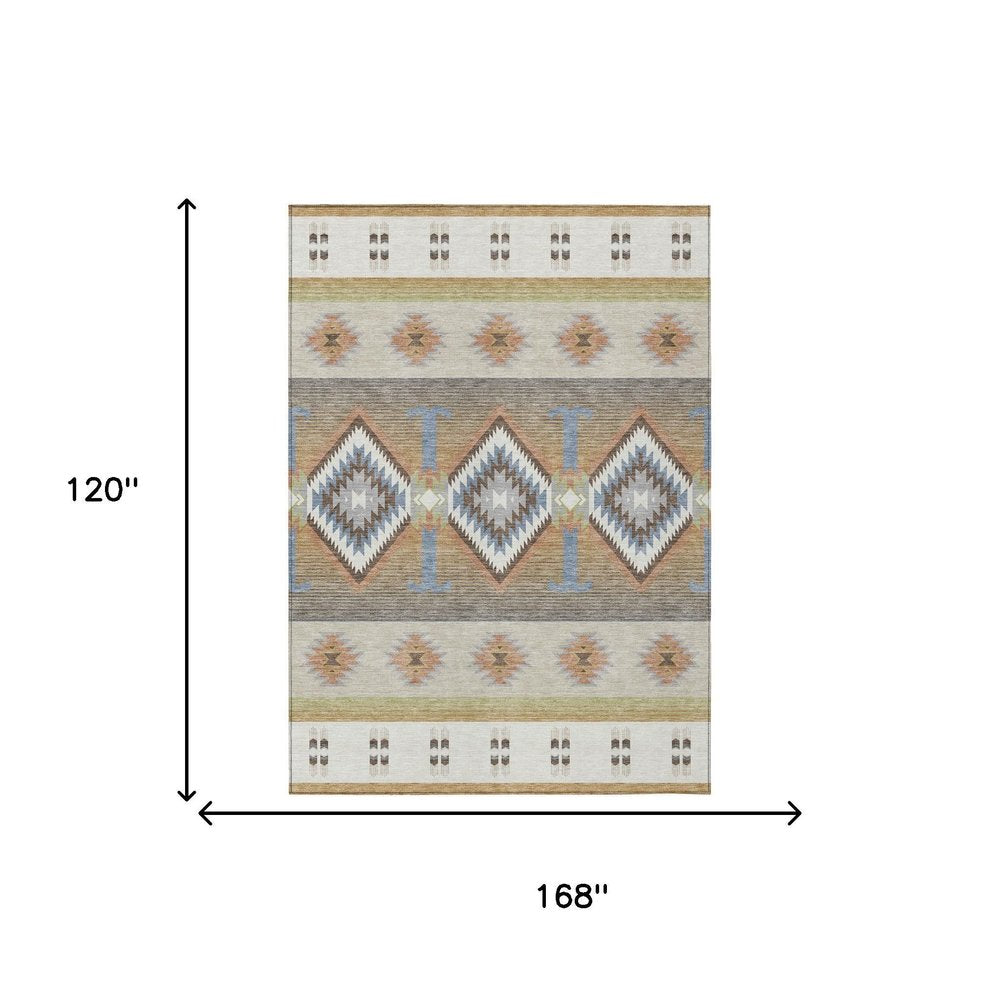 10' X 14' Ivory And Beige Southwestern Washable Indoor Outdoor Area Rug HomeRoots