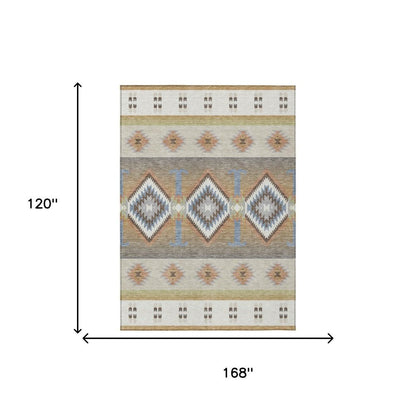 10' X 14' Ivory And Beige Southwestern Washable Indoor Outdoor Area Rug HomeRoots