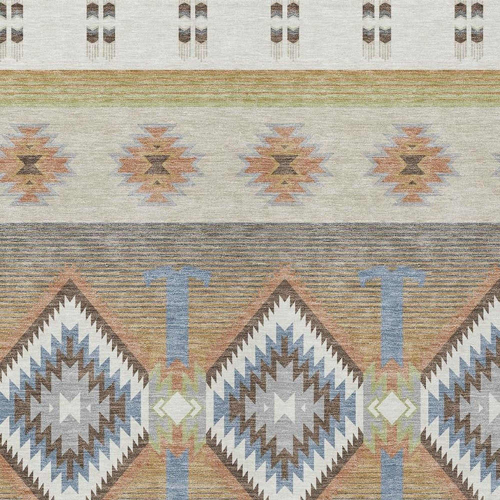 10' X 14' Ivory And Beige Southwestern Washable Indoor Outdoor Area Rug HomeRoots
