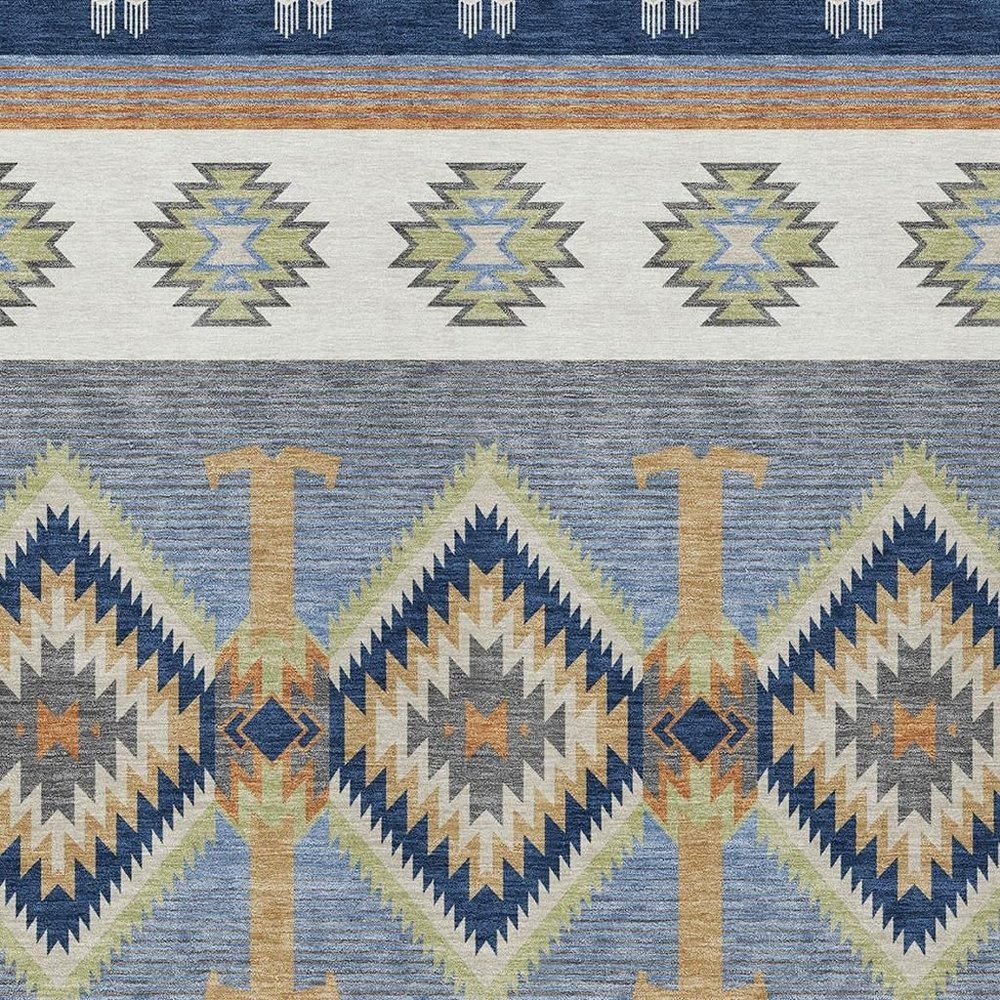 3' X 5' Navy Blue And Green Southwestern Washable Indoor Outdoor Area Rug HomeRoots