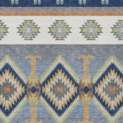 3' X 5' Navy Blue And Green Southwestern Washable Indoor Outdoor Area Rug HomeRoots