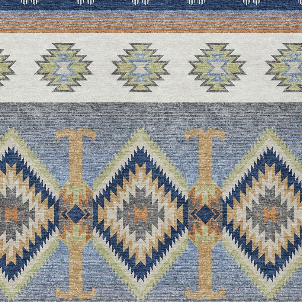 5' X 8' Navy Blue And Green Southwestern Washable Indoor Outdoor Area Rug HomeRoots
