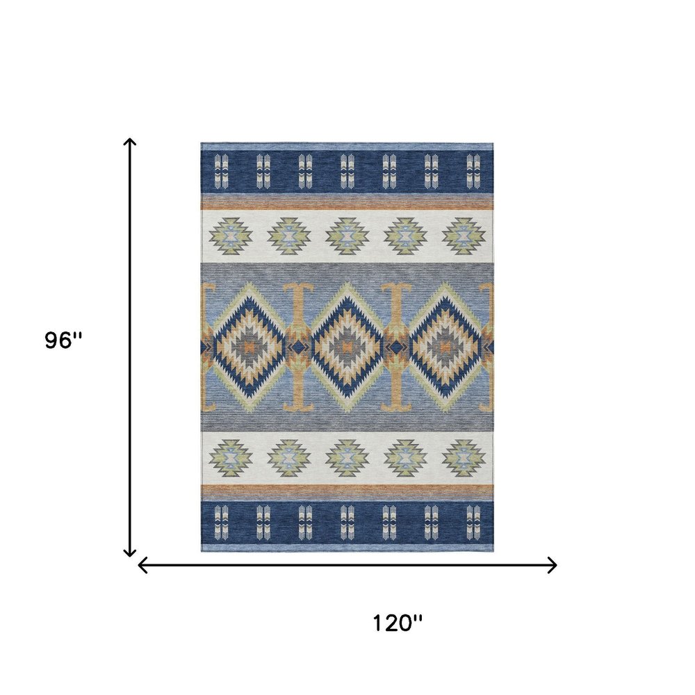 8' X 10' Navy Blue And Green Southwestern Washable Indoor Outdoor Area Rug HomeRoots
