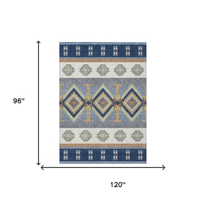 8' X 10' Navy Blue And Green Southwestern Washable Indoor Outdoor Area Rug HomeRoots