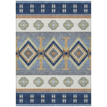 8' X 10' Navy Blue And Green Southwestern Washable Indoor Outdoor Area Rug HomeRoots