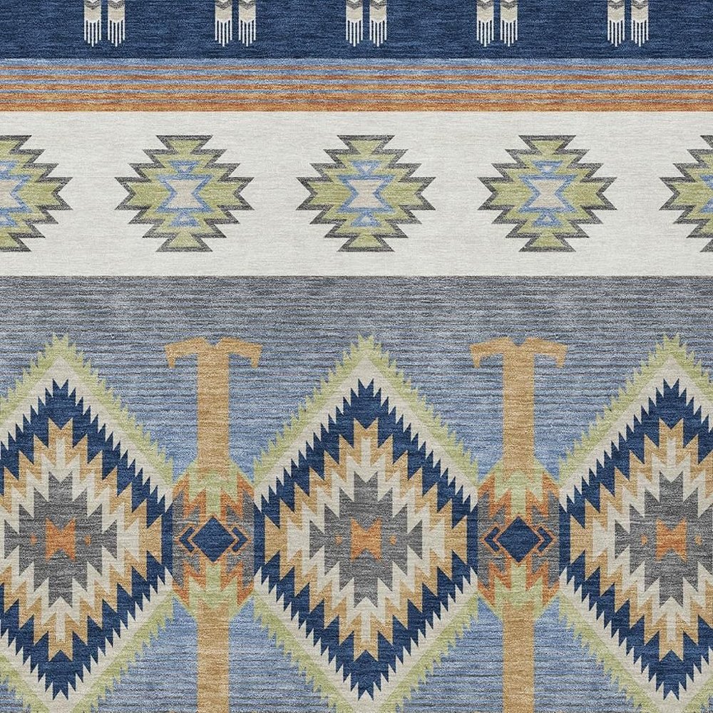 8' X 10' Navy Blue And Green Southwestern Washable Indoor Outdoor Area Rug HomeRoots