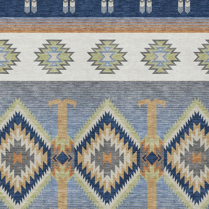 8' X 10' Navy Blue And Green Southwestern Washable Indoor Outdoor Area Rug HomeRoots
