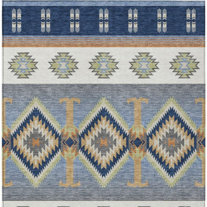 8' X 10' Navy Blue And Green Southwestern Washable Indoor Outdoor Area Rug HomeRoots