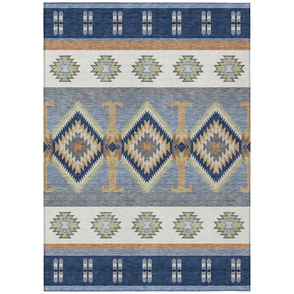 9' X 12' Navy Blue And Green Southwestern Washable Indoor Outdoor Area Rug HomeRoots