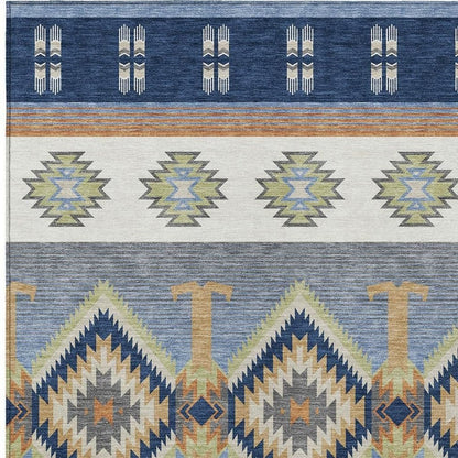 9' X 12' Navy Blue And Green Southwestern Washable Indoor Outdoor Area Rug HomeRoots