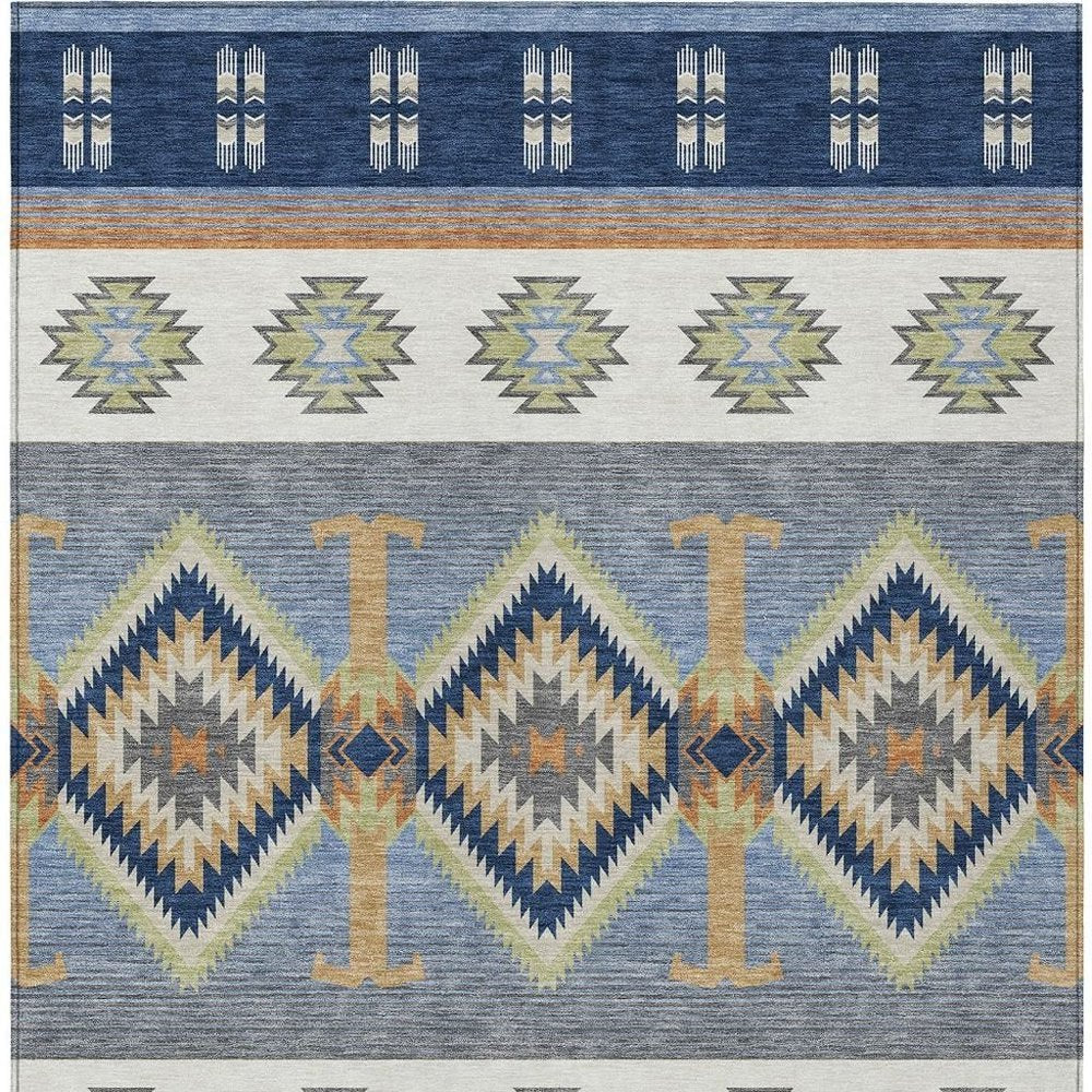 9' X 12' Navy Blue And Green Southwestern Washable Indoor Outdoor Area Rug HomeRoots