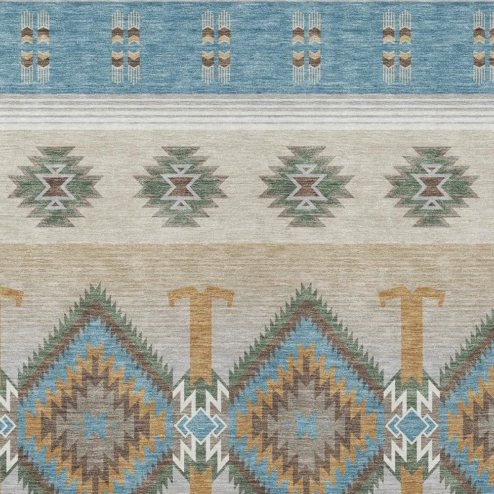 5' X 8' Teal Blue And Beige Southwestern Washable Indoor Outdoor Area Rug HomeRoots