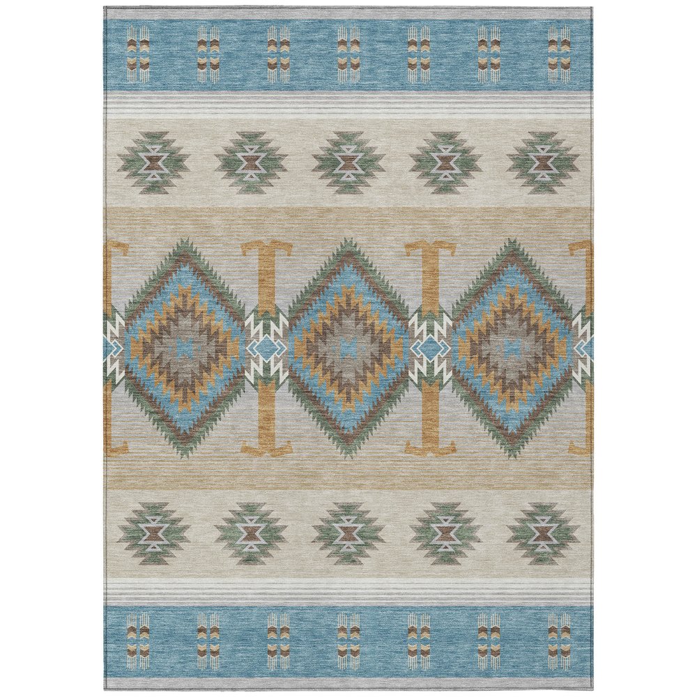 8' X 10' Teal Blue And Beige Southwestern Washable Indoor Outdoor Area Rug HomeRoots