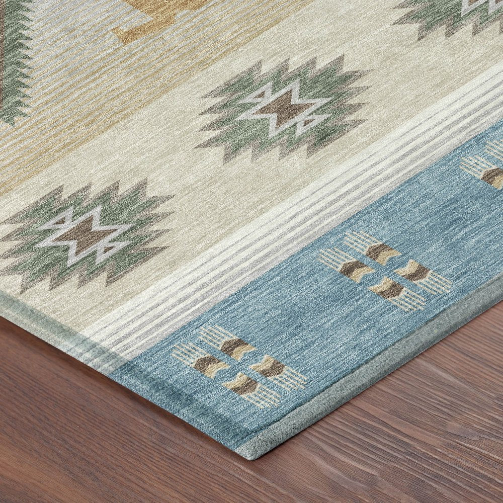 8' X 10' Teal Blue And Beige Southwestern Washable Indoor Outdoor Area Rug HomeRoots
