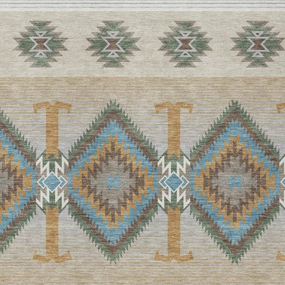 8' X 10' Teal Blue And Beige Southwestern Washable Indoor Outdoor Area Rug HomeRoots