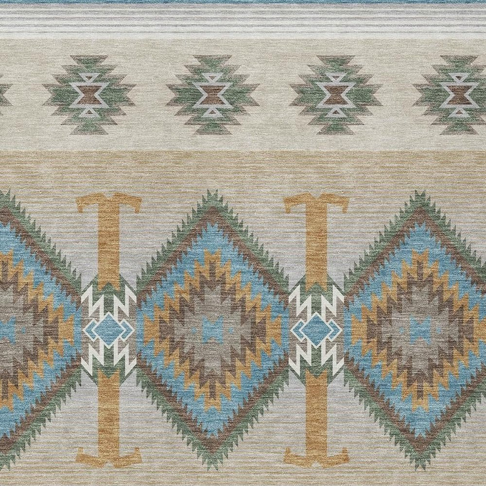 10' X 14' Teal Blue And Beige Southwestern Washable Indoor Outdoor Area Rug HomeRoots