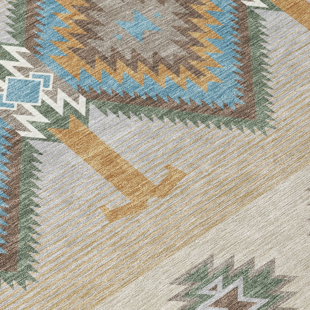 10' X 14' Teal Blue And Beige Southwestern Washable Indoor Outdoor Area Rug HomeRoots