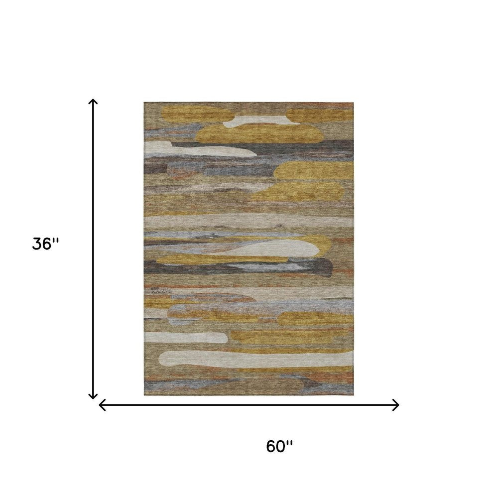 3' X 5' Brown And Charcoal Abstract Washable Indoor Outdoor Area Rug HomeRoots