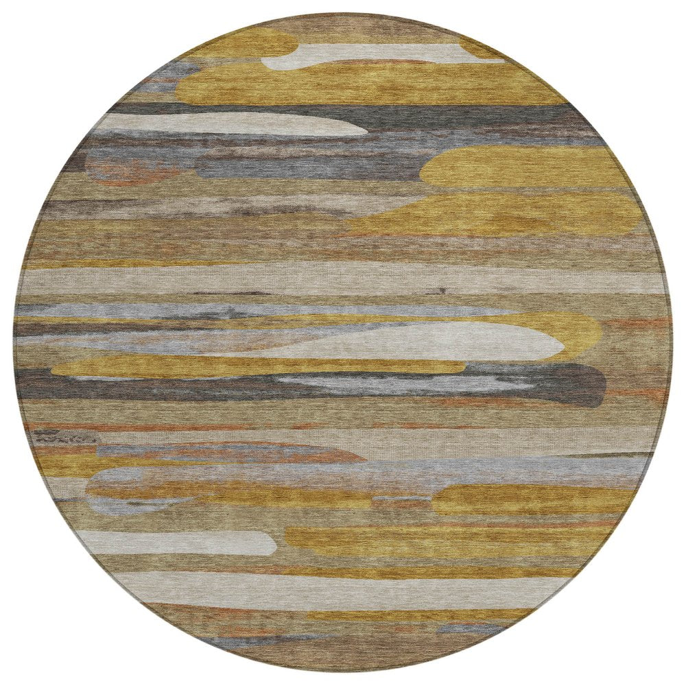 8' Brown And Charcoal Round Abstract Washable Indoor Outdoor Area Rug HomeRoots