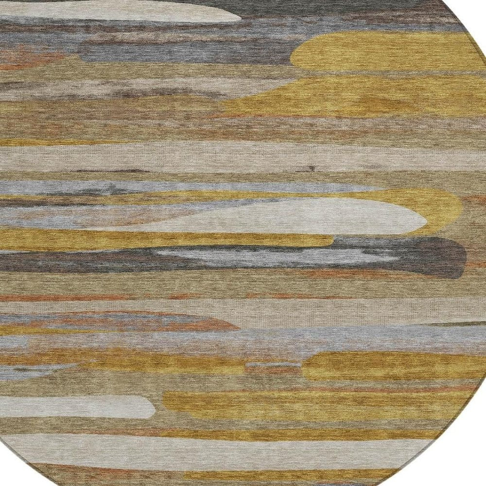 8' Brown And Charcoal Round Abstract Washable Indoor Outdoor Area Rug HomeRoots