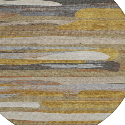 8' Brown And Charcoal Round Abstract Washable Indoor Outdoor Area Rug HomeRoots