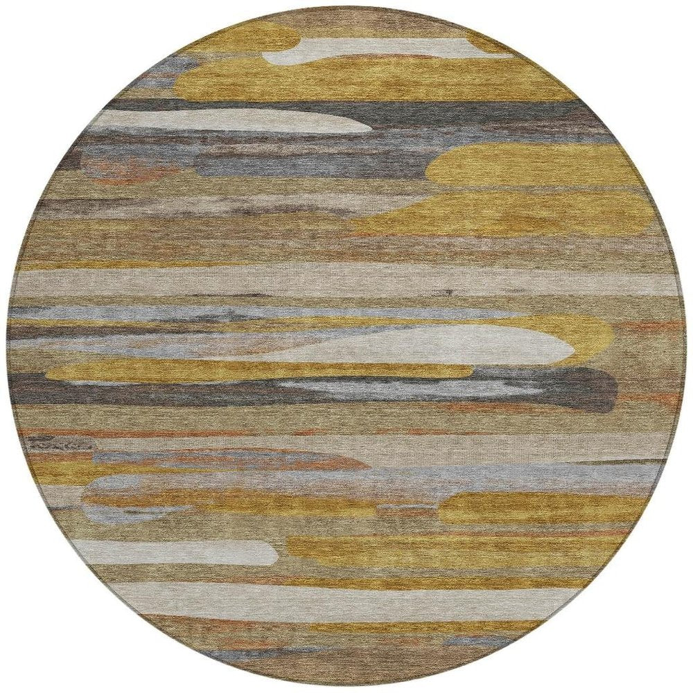 8' Brown And Charcoal Round Abstract Washable Indoor Outdoor Area Rug HomeRoots