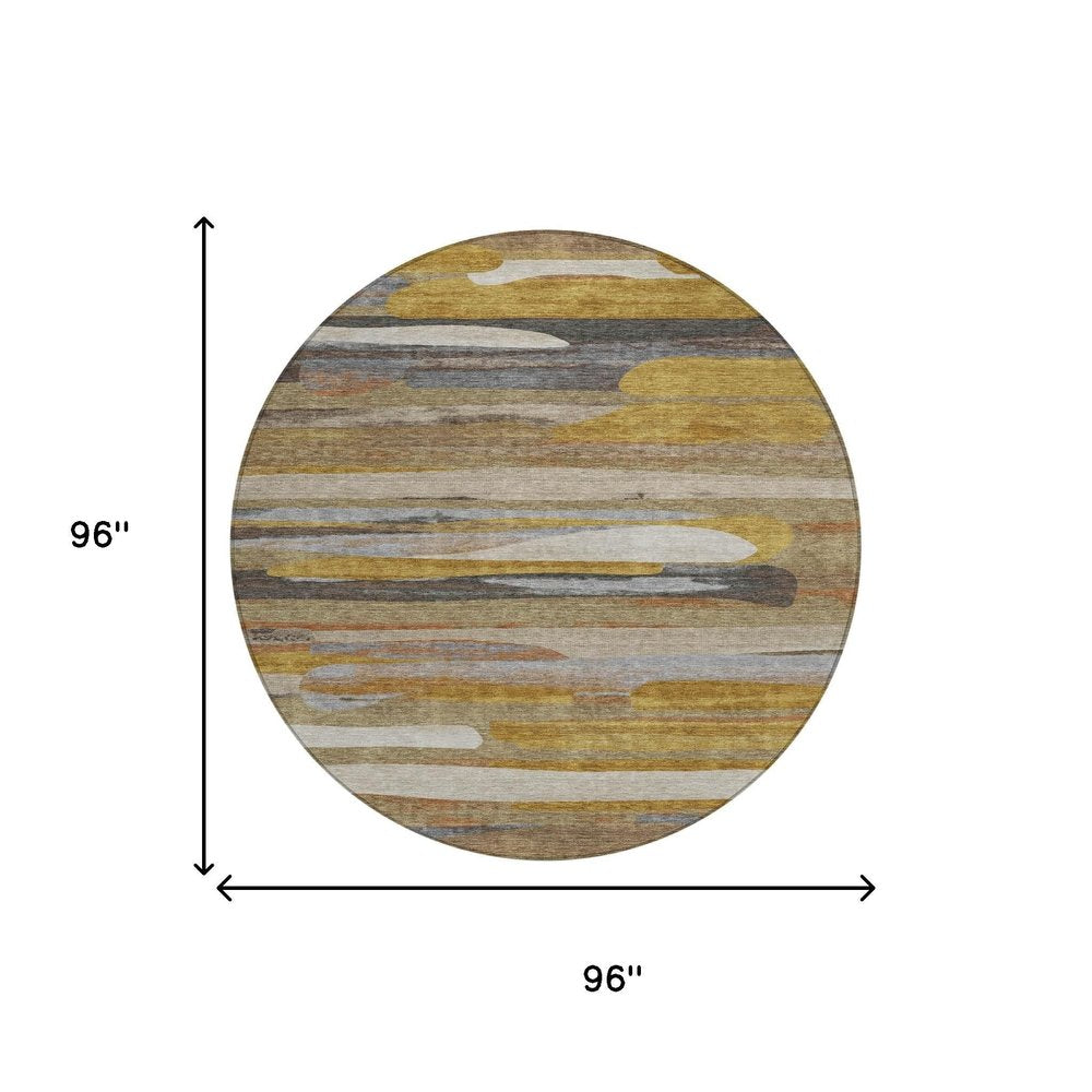8' Brown And Charcoal Round Abstract Washable Indoor Outdoor Area Rug HomeRoots