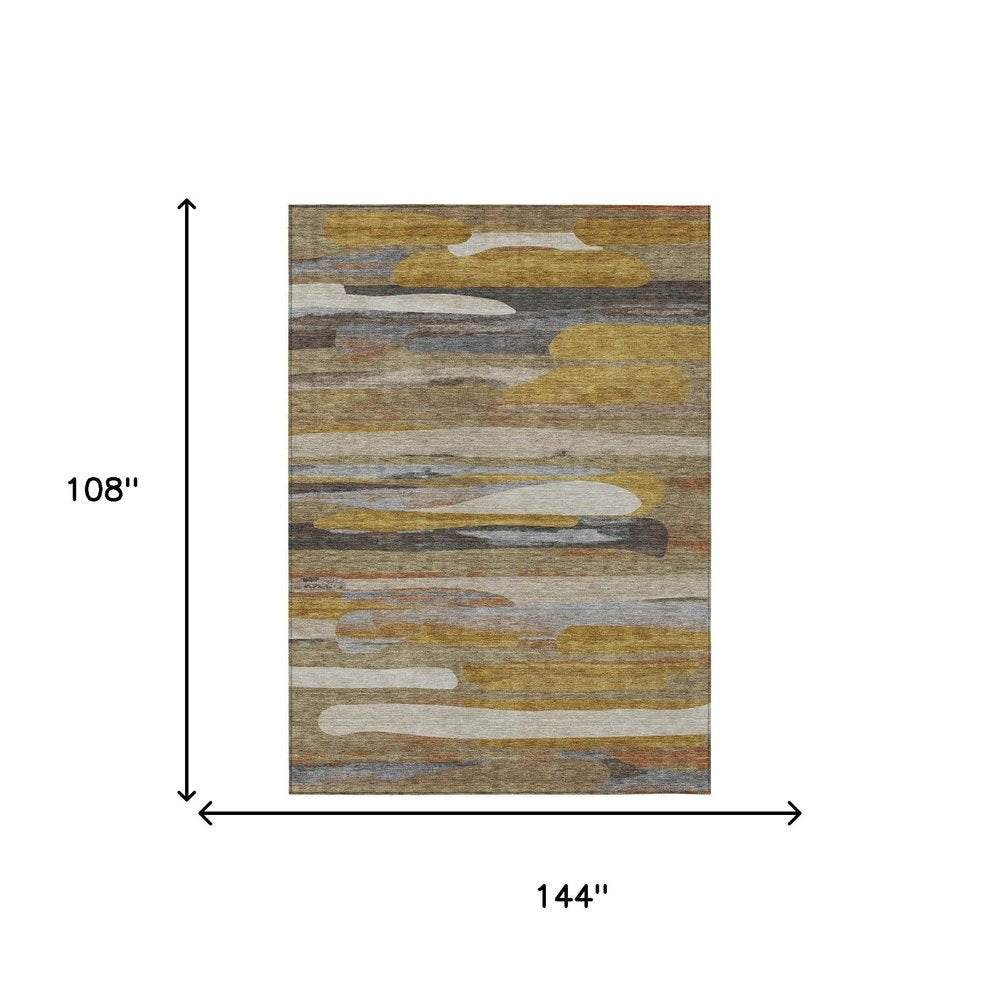9' X 12' Brown And Charcoal Abstract Washable Indoor Outdoor Area Rug HomeRoots