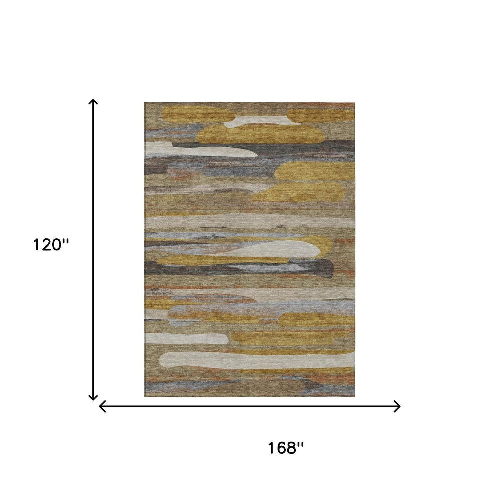 10' X 14' Brown And Charcoal Abstract Washable Indoor Outdoor Area Rug HomeRoots