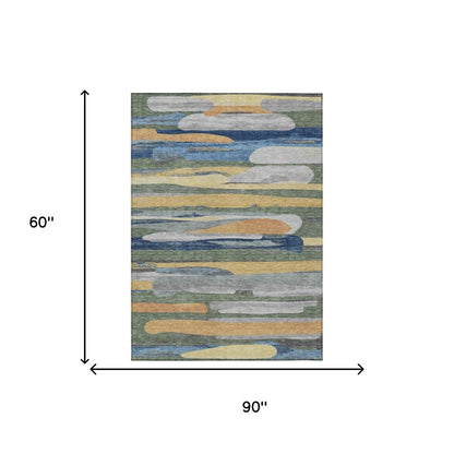 5' X 8' Green And Gold Abstract Washable Indoor Outdoor Area Rug HomeRoots