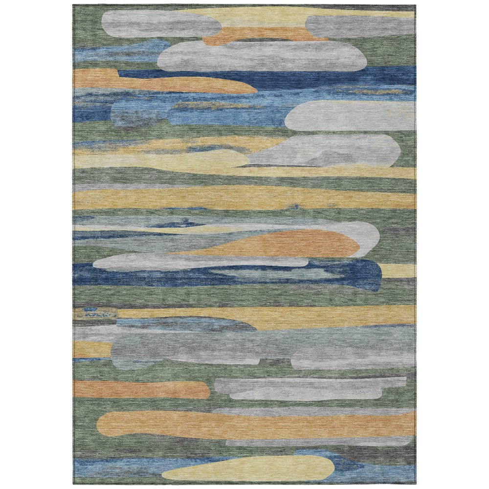 5' X 8' Green And Gold Abstract Washable Indoor Outdoor Area Rug HomeRoots