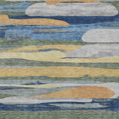 5' X 8' Green And Gold Abstract Washable Indoor Outdoor Area Rug HomeRoots