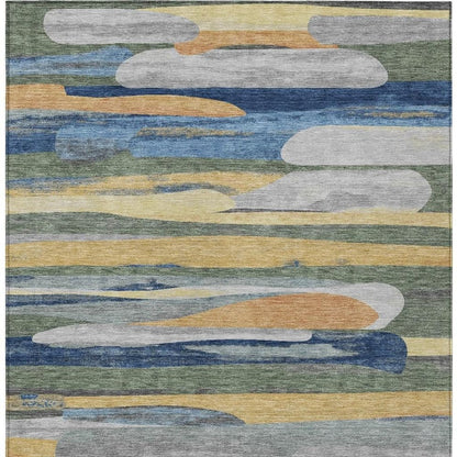5' X 8' Green And Gold Abstract Washable Indoor Outdoor Area Rug HomeRoots