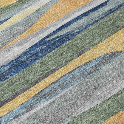 5' X 8' Green And Gold Abstract Washable Indoor Outdoor Area Rug HomeRoots