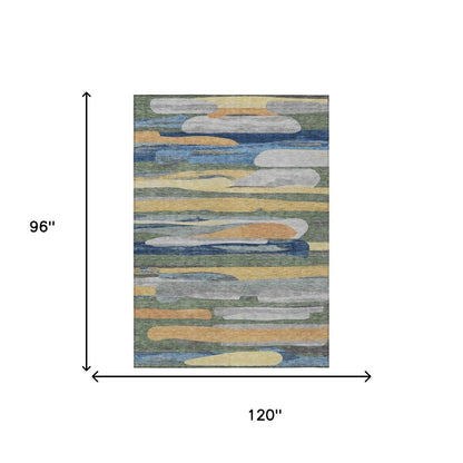 8' X 10' Green And Gold Abstract Washable Indoor Outdoor Area Rug HomeRoots