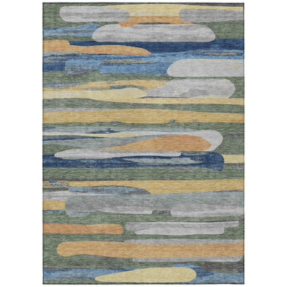 8' X 10' Green And Gold Abstract Washable Indoor Outdoor Area Rug HomeRoots