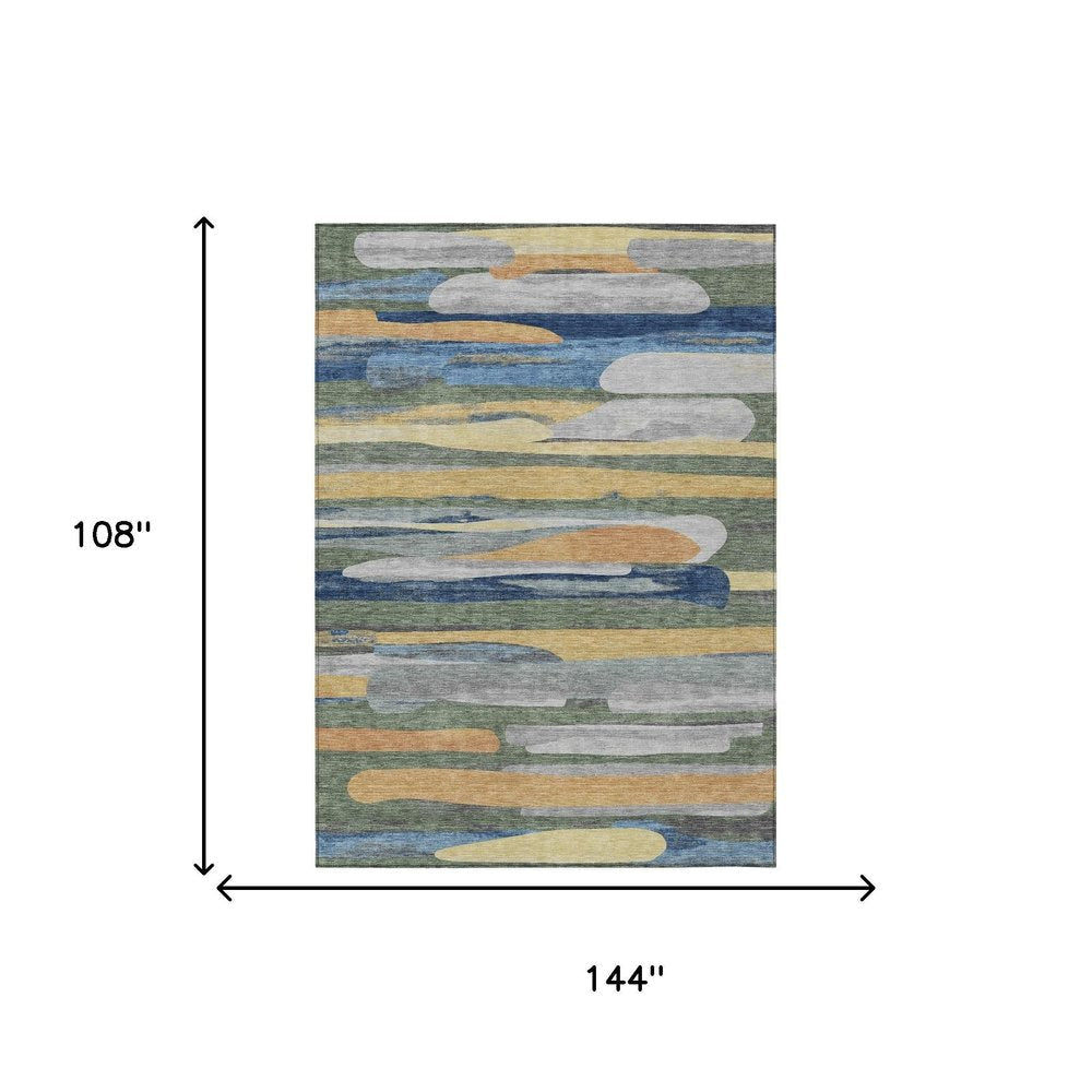 9' X 12' Green And Gold Abstract Washable Indoor Outdoor Area Rug HomeRoots
