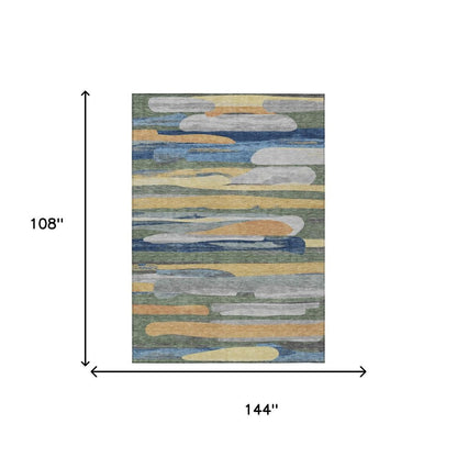 9' X 12' Green And Gold Abstract Washable Indoor Outdoor Area Rug HomeRoots