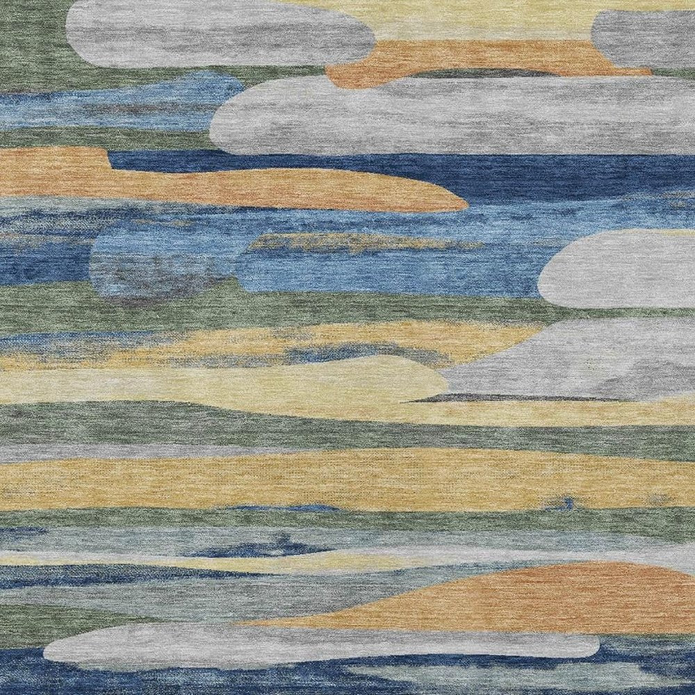 9' X 12' Green And Gold Abstract Washable Indoor Outdoor Area Rug HomeRoots