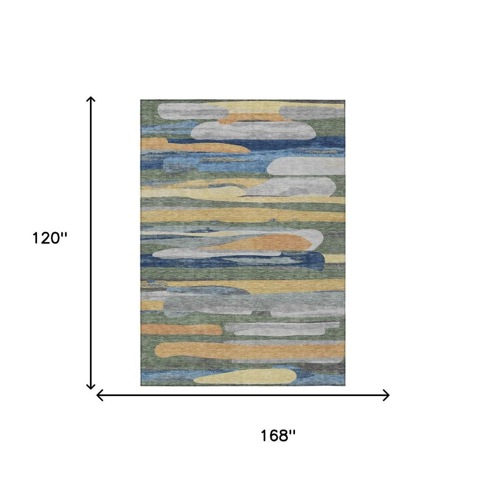 10' X 14' Green And Gold Abstract Washable Indoor Outdoor Area Rug HomeRoots