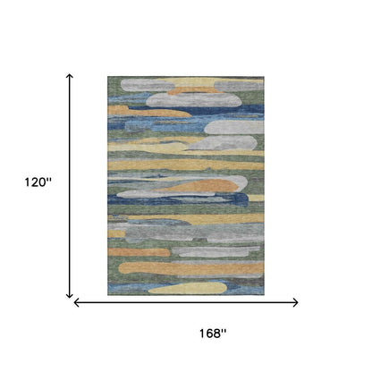 10' X 14' Green And Gold Abstract Washable Indoor Outdoor Area Rug HomeRoots