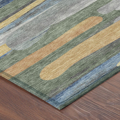10' X 14' Green And Gold Abstract Washable Indoor Outdoor Area Rug HomeRoots